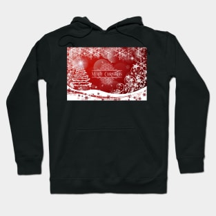 Pretty Xmas Tree and Snowflakes and Merry Christmas Greeting - on Red Hoodie